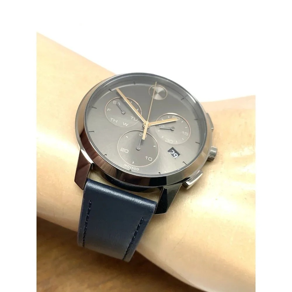 Movado Men's Watch 3600720 Swiss Quartz Chronograph Gray Dial Leather Band 42mm